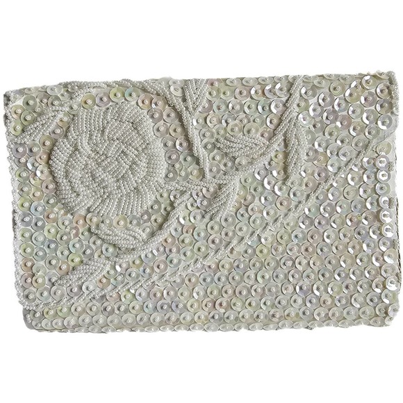 La Regale Clutch Chain Handbag Vintage White Cream Sequin - Picture 1 of 9